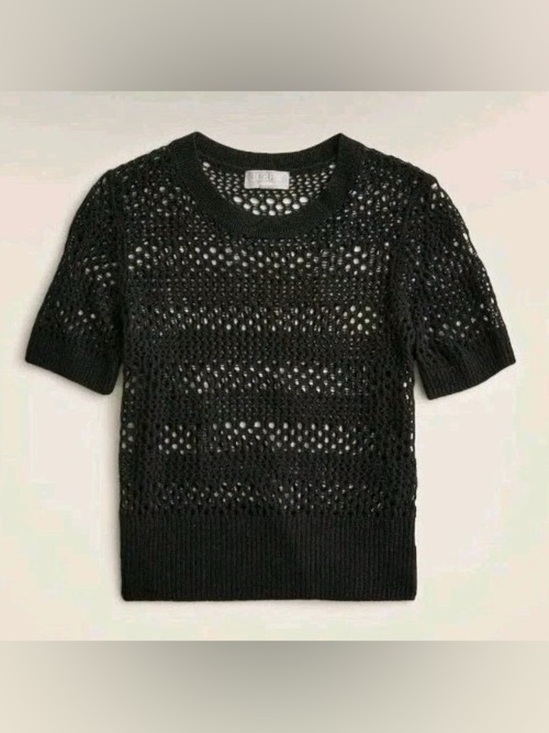 J. Crew Sweaters - NWT J.Crew 100% Cashmere Pointelle Knit Top Black Short Sleeve